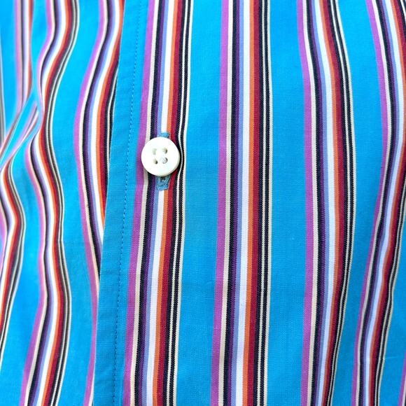 Ralph Lauren Men’s Purple Label Striped Button Down Turquoise Cotton XL Teal - Picture 8 of 11